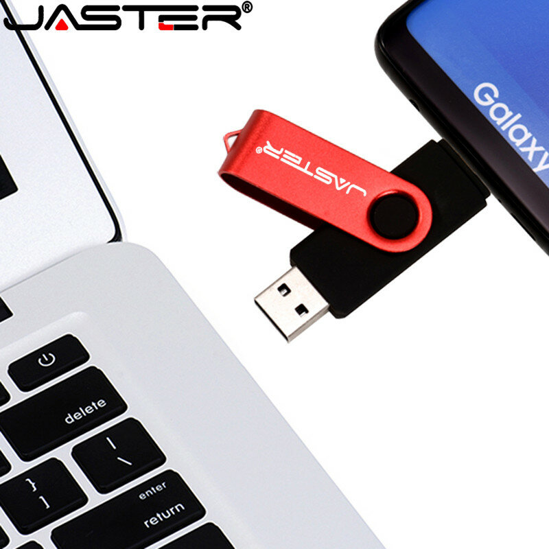 JASTER USB Flash Drive2 Dalam 1 Pen Drive Rotasi Usb Stick 128GB 64GB 32GB 16GB Flashdisk flash Disk untuk Android SmartPhone