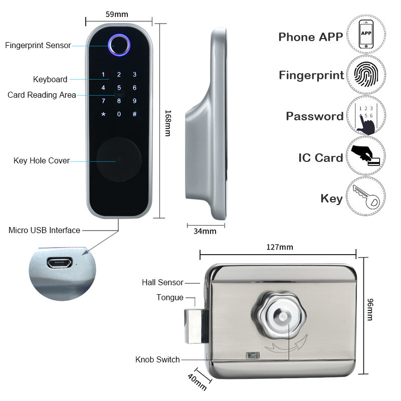 RAYKUBE-cerradura de puerta con huella dactilar, dispositivo electrónico inteligente, desbloqueo por aplicación para teléfono, compatible con Tuya/Smartlife/TT
