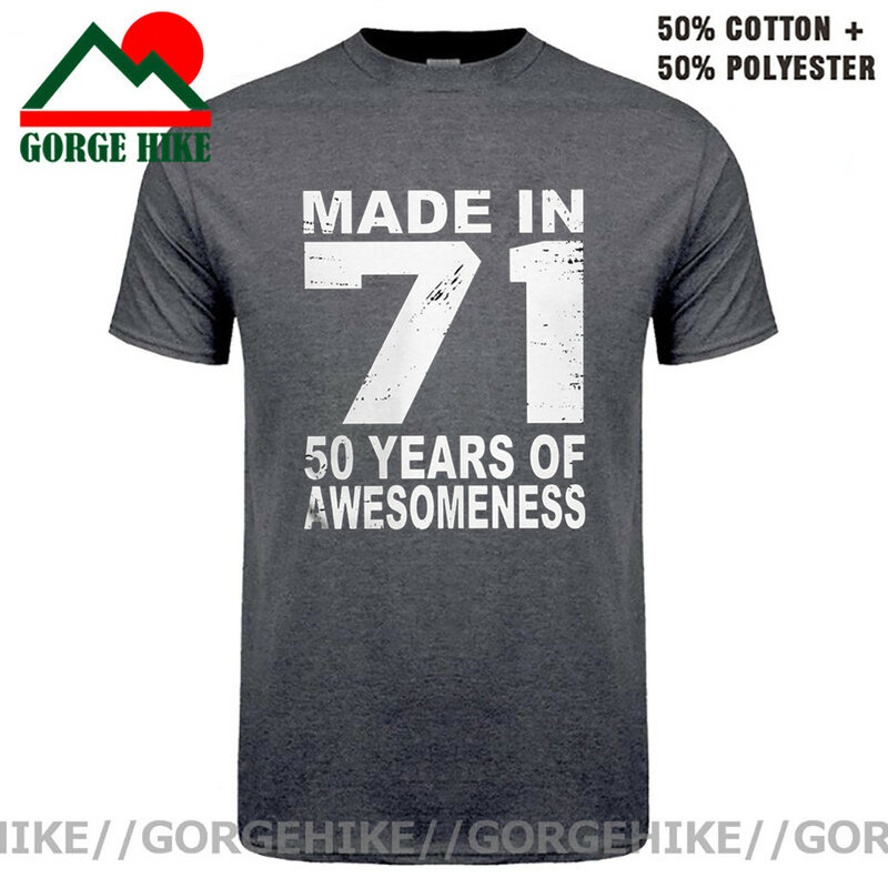 Made In 71 T Shirt 50 Years Of Awesomeness 1971 Birthday T-Shirts for Men Vintage Pure Cotton Tee Shirt Letter Printed Clothes