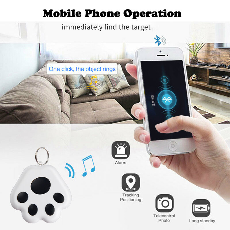 Rastreador GPS con huella de perro para niños, etiqueta de alarma antipérdida inalámbrica para rastreador Bluetooth, buscador de llaves y billetera