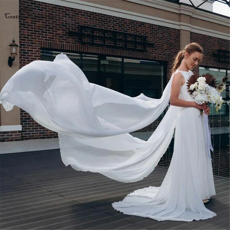 Simple Beach งานแต่งงานชุดเจ้าสาว A-Line ชีฟอง Boho Gowns เจ้าสาวกับปีกพลัสขนาด Vestidos De Novia