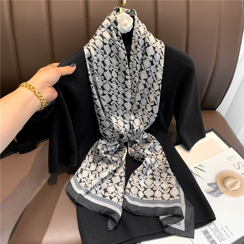 Écharpe de luxe en soie pour femmes, longue écharpe imprimée, châle, cravate, Bandana, 2021