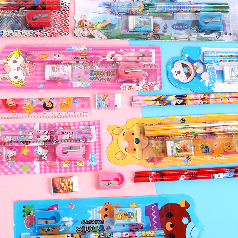 piece set stationery cartoon animal pencil eraser for kids creative prizes gifts for students colored ruler school