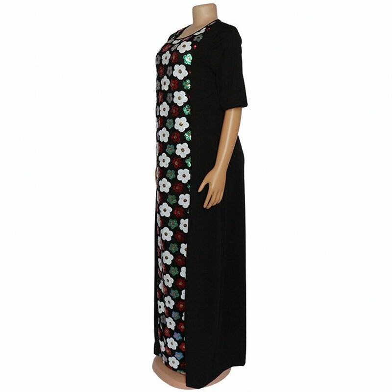 대형 아프리카 드레스 느슨한 여성 가운 의류 봄 여름 패션 자수 구슬 접합 포켓 다시키 드레스