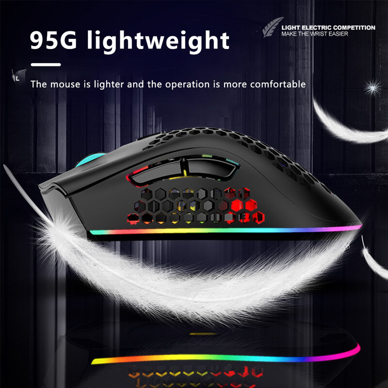 2.4GHz Senza Fili Di Gioco Del Mouse Del Mouse Rigolabile Con RGB Effetto Di Ruff 3 DPI Regolabile Scavato Out