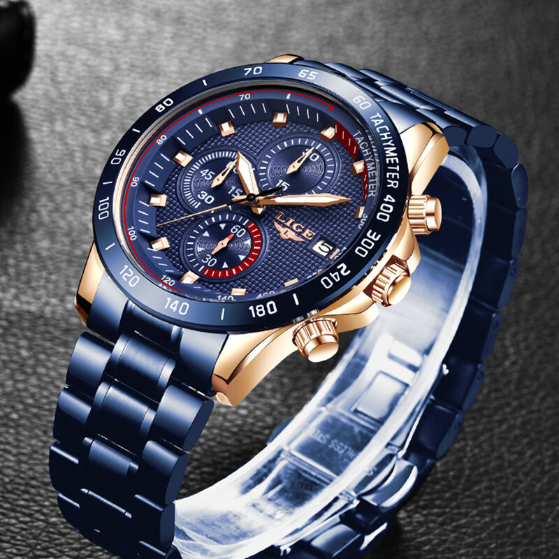 LIGE-reloj analógico de acero inoxidable para hombre, accesorio de pulsera de cuarzo resistente al agua con calendario, complemento Masculino de marca de lujo con diseño moderno, perfecto para regalo