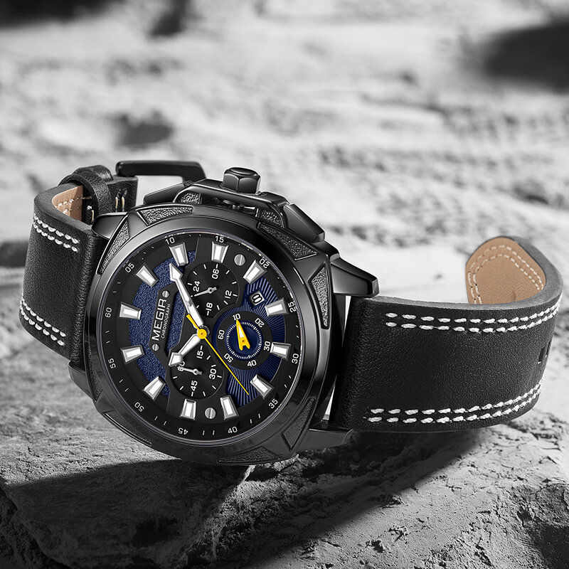 MEGIR-reloj de cuarzo deportivo para hombre, cronógrafo Original y creativo, luminoso, de cuero, militar, resistente al agua