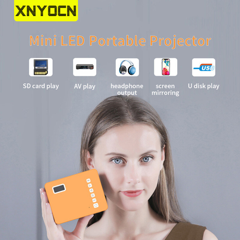 Xnyocn 2020ใหม่ HD Mini โปรเจคเตอร์16.7M แบบพกพาโปรเจคเตอร์ Home Media Player วิดีโอโฮมเธียเตอร์3D เกม proyector
