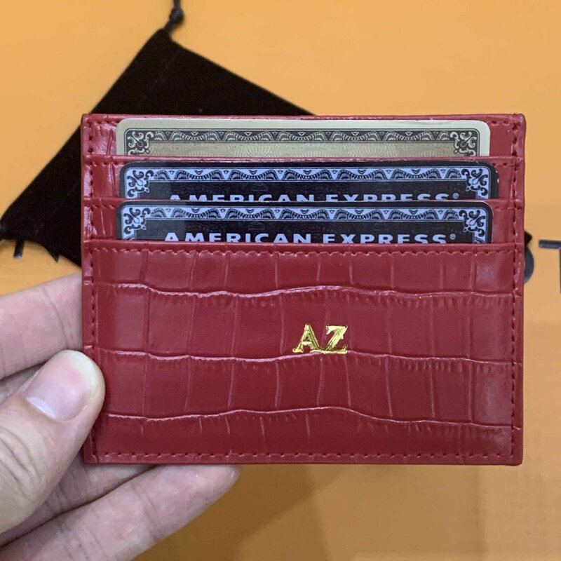 Nome personalizado couro genuíno crocodilo grão cartão titular personalize banco de crédito pequena carteira bolsa dinheiro titular para o homem presente