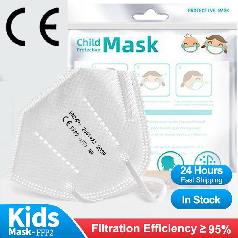 Mascarillas protectoras KN95 fpp2 para niños, máscara respirador de 5 capas, transpirable, color sólido, 10-100 piezas