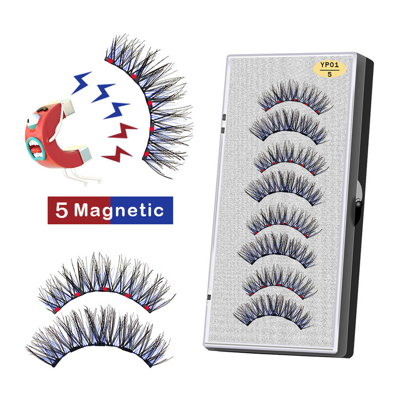 Visibile nuovo 4 paia 5 ciglia magnetiche bigodino naturale Set lungo 3D Handmake visone ciglia Faux Cils Magnetique con pinzette