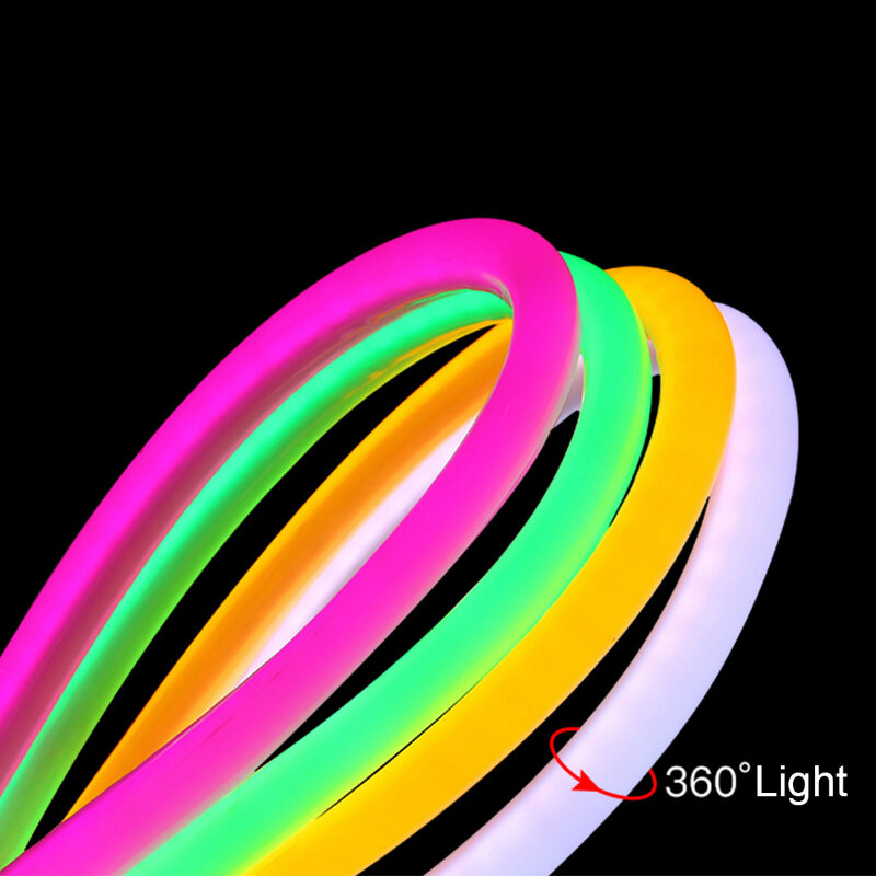 360 runde RGB LED Neon Licht 220V 2835 Flexible LED Streifen Band 120Leds Wasserdicht Neon Zeichen Licht Neon rohr String Seil EU Stecker