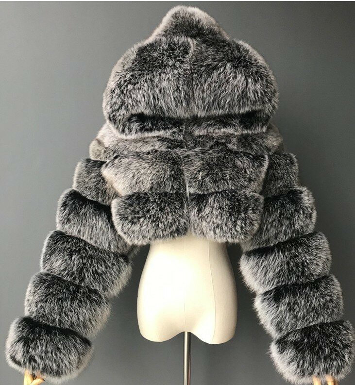 2020 Warm FurryตัดFaux Furเสื้อโค้ทและแจ็คเก็ตFluffy Top Coat Hoodedฤดูหนาวเสื้อขนสัตว์