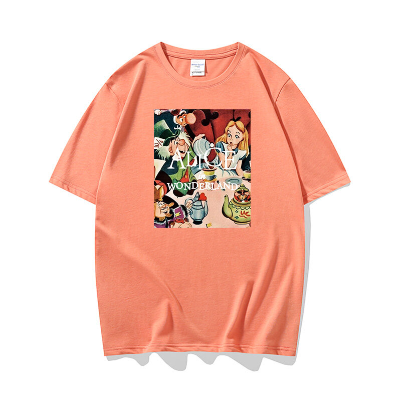 Camiseta con estampado de Alicia en el país de las maravillas de Disney para mujer, ropa Harajuku, ropa de calle de gran tamaño