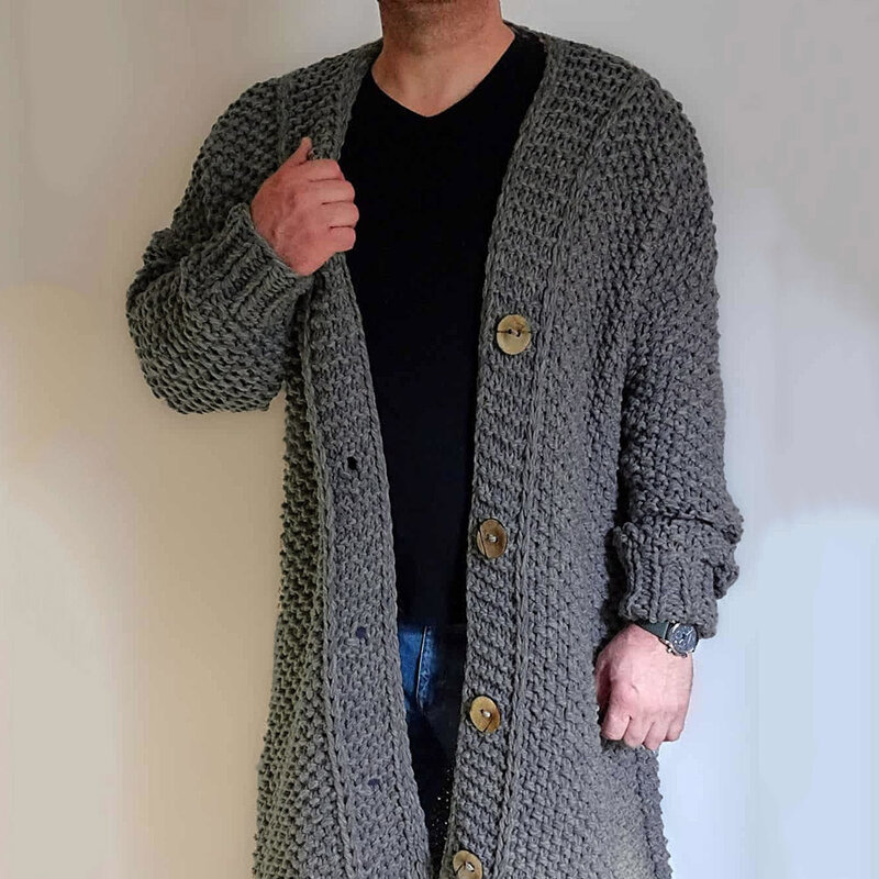 Cárdigan de punto largo para hombre, suéter informal de moda, suelto, liso, de gran tamaño, con botones, novedad