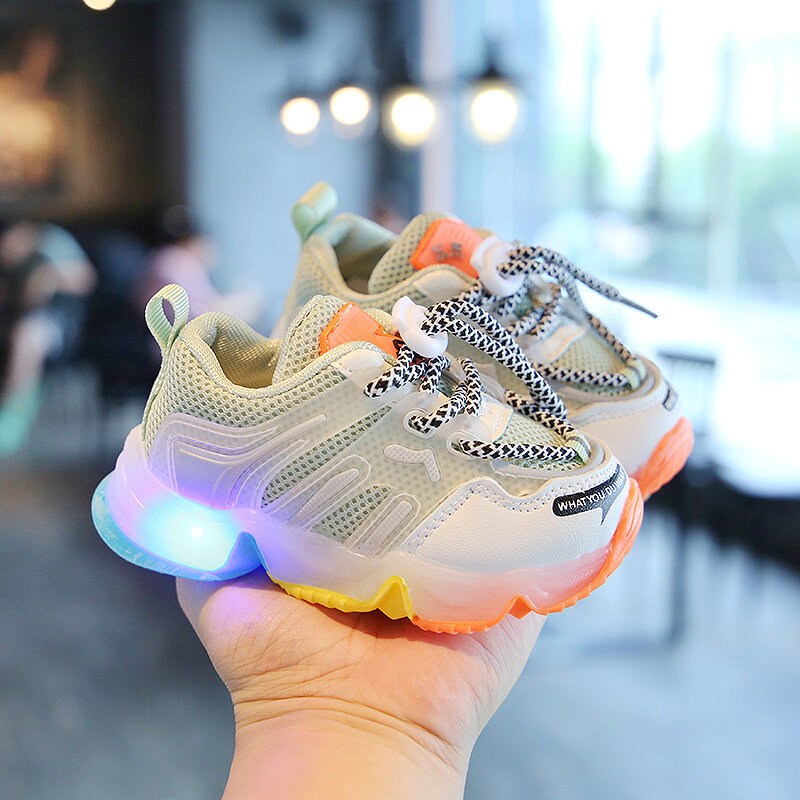Kids Sport Shoes for Girls Sneakers Rainbow Students Breathable Mesh Children Shoes Girls Running Light Toddler Shoes Led Lights