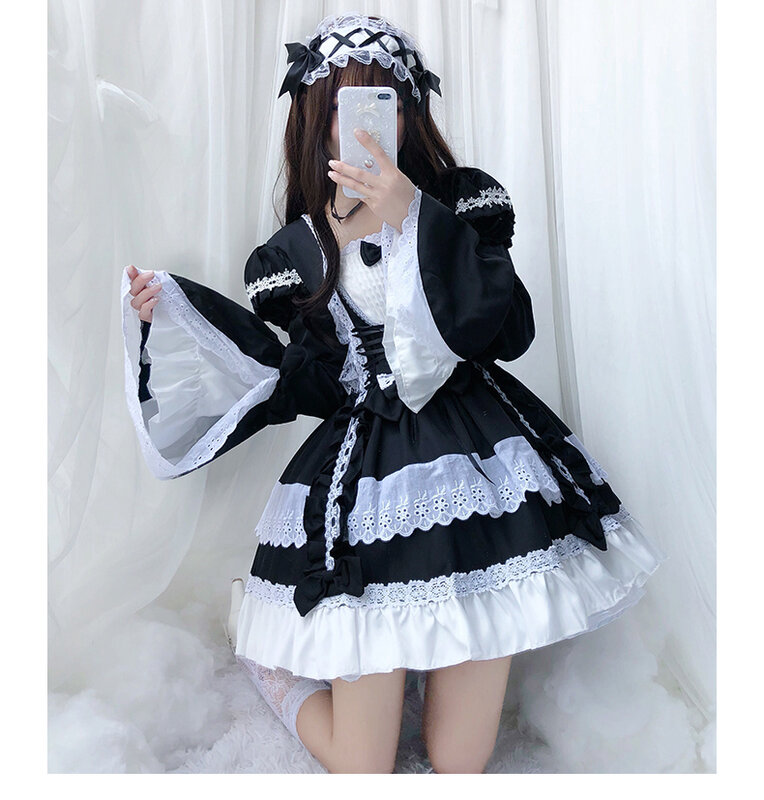 Kawaii платье в стиле «Лолита»; Маскарадный костюм на хеллоуин для женщин горничной Sweet Lolita розовый лоли платье принцессы вечерние для девочек,...