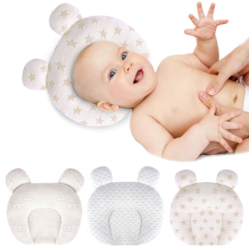 Travesseiro macio para bebê, travesseiro de algodão côncavo para recém-nascido do desenho animado previne cabeça plana