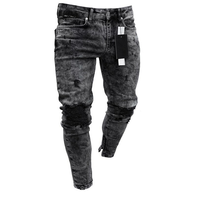 Мужские повседневные Модные крутые дизайнерские черные рваные облегающие джинсы, Осенние потертые облегающие джинсовые брюки, джинсы в ст...