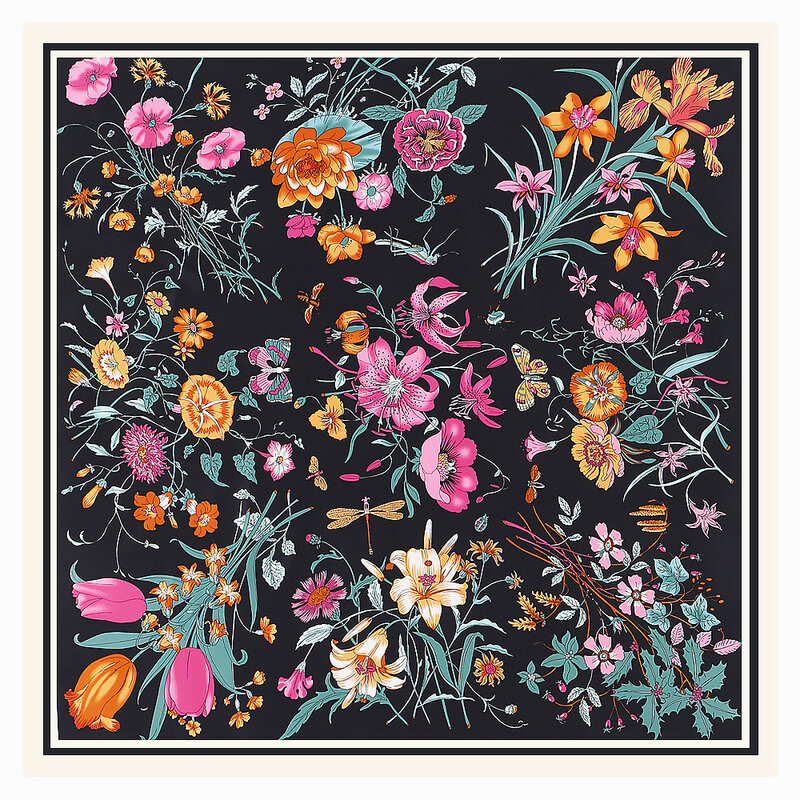 Bufanda cuadrada clásica de flores y hierba, pañuelo de seda 100% de diosa, el más vendido en el mundo S08