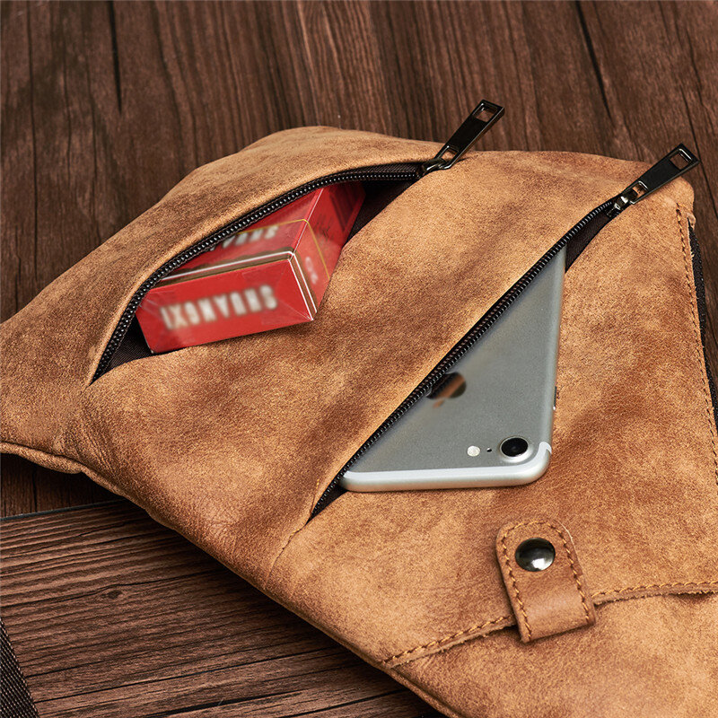 Multi-functional real cowhide chest bag male cycling sports purse bag men's small one-shoulder Baotou layer cowhide tide bag