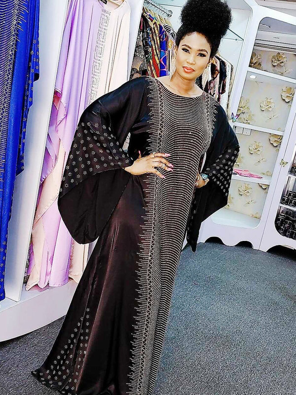 Sukienki afrykańskie dla kobiet 2021 darmowe rozmiary lato z diamentowym nadrukiem afrykańska dama długa sukienka Dashiki bawełniana muzułmańska sukienka Maxi
