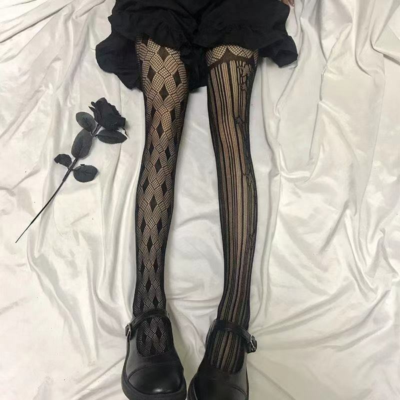 Gótico escuro longo sexy fishnet meias mulheres harajuku emo irregular punk malha collants lingerie pele coxa alta ligas meias