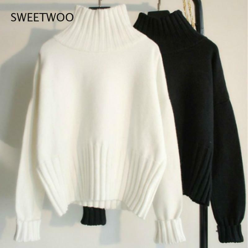 Sweter Pullover Turtleneck Hijau Musim Gugur Musim Dingin 2021 Sweter Rajutan Kualitas Tinggi Wanita Sweter Putih Lembut