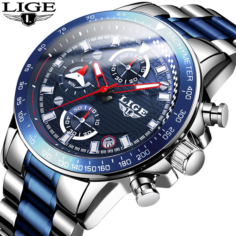 นาฬิกาผู้ชายใหม่2022 LIGE แฟชั่นหรูหราธุรกิจนาฬิกากันน้ำนาฬิกาผู้ชายเต็มรูปแบบกีฬาควอตซ์ Chronograph