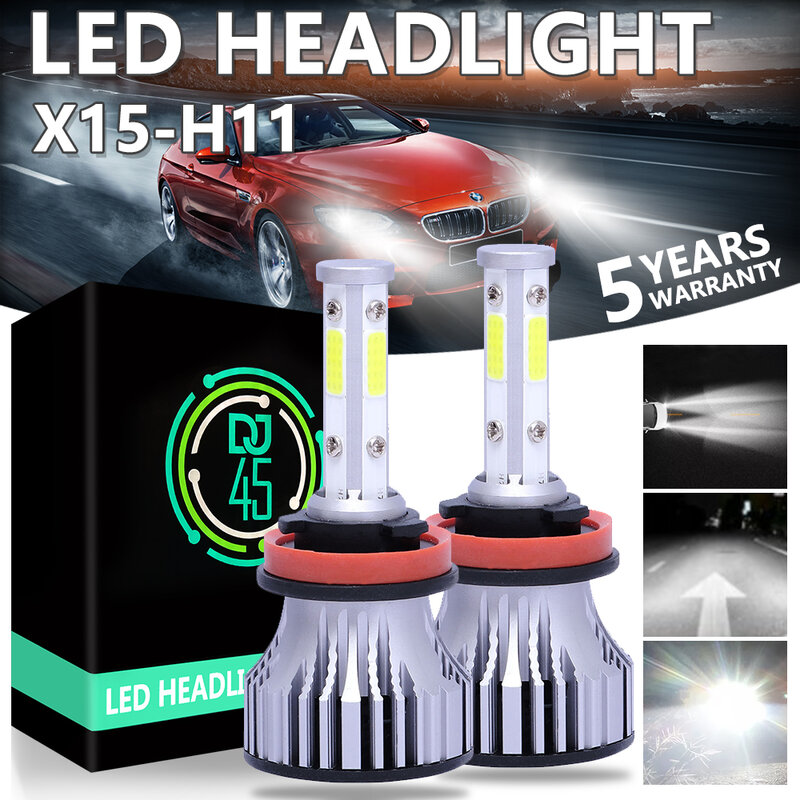 H4 H11 H7 LED ไฟหน้าหลอดไฟ16000LM COB ชิป LED H7 H11 H8 H9 9005 9006 HB3 HB4 6000K อัตโนมัติหมอกหลอดไฟ LED 12V 24V 2Pcs