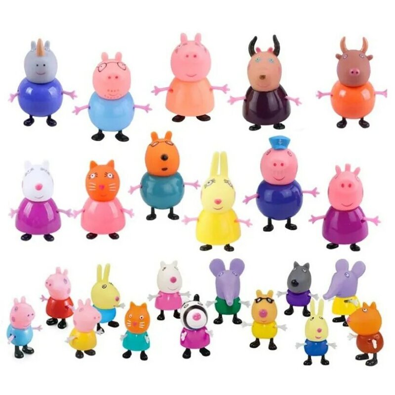 인기 판매 만화 돼지 양면 빌라 애니메이션 피규어 어린이 장난감 세트 가족 역할 돼지 어린이 선물 액션 피규어 Pvc 모델, 인기 판매