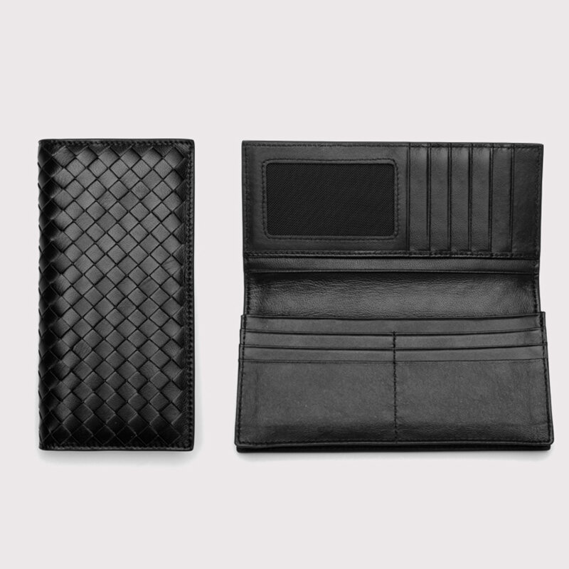 Billeteras de piel de oveja auténtica para hombre, carteras lujosas hechas a mano, de punto, 3 tamaños, serie bi-fold Folio, 2021