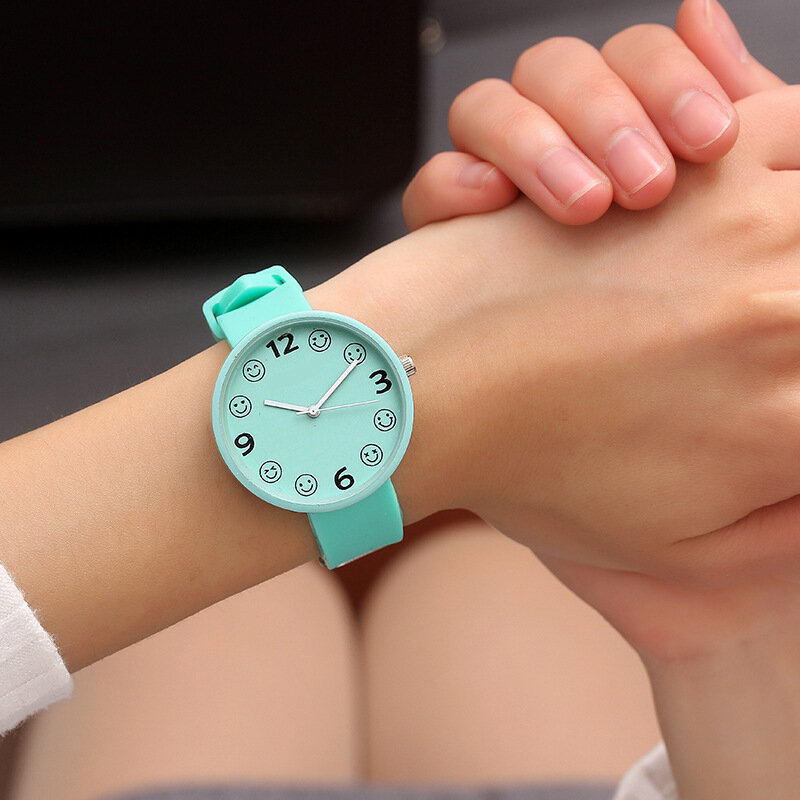 아기 공부 시간 팔찌 시계 학생 시계 소녀 시계 패션 스마일 시계 어린이 손목 시계 방수 키즈 쿼츠 시계