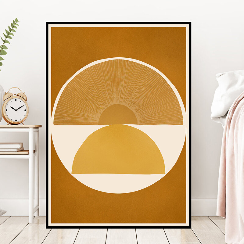 Abstract Line Drawing Canvas Painting Rainbow Sun Boho Poster Mid Century Wall Art Print Modern Wall Pictures Living Room Decor