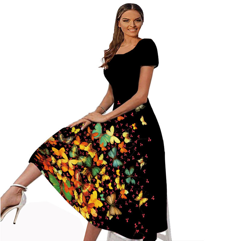 Женское приталенное платье WAYOFLOVE, Элегантное Длинное платье с коротким рукавом и квадратным вырезом, с цветочным принтом, весна-лето 2022