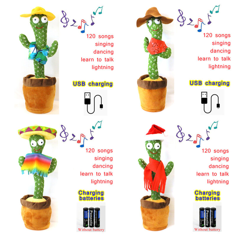 Dancing Cactus Electric Plush Doll Knit Fabric Cactus Dancer pappagallo ripeti Talking Home Decor Kid Gift Baby Early Education Toys