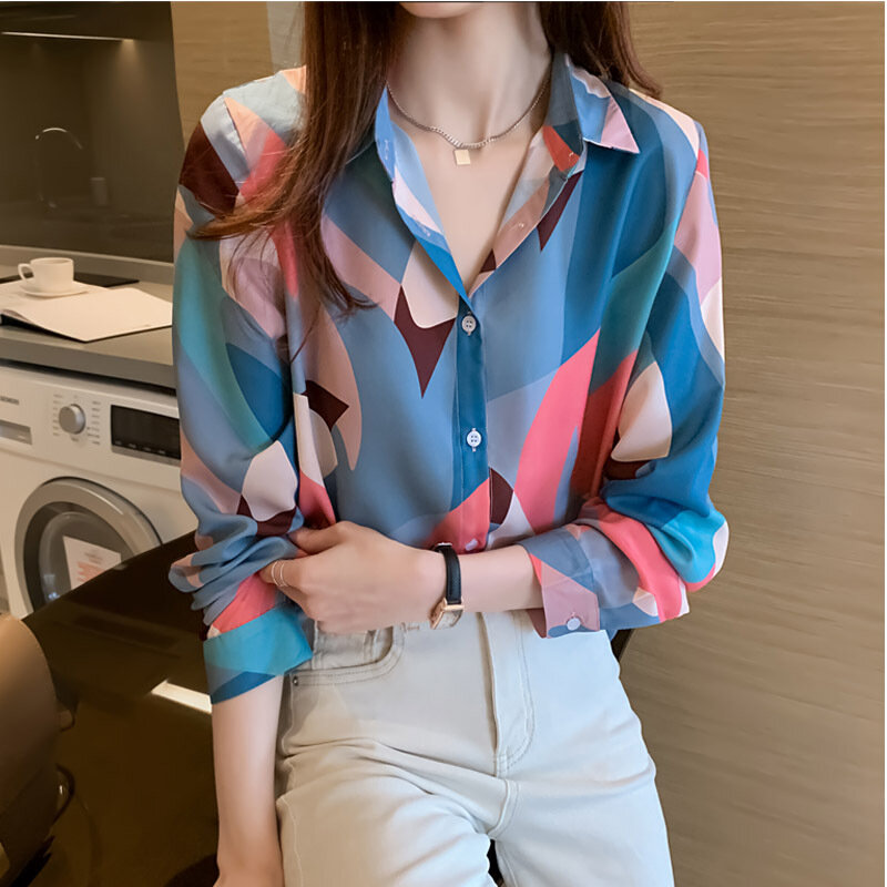 Женская одежда Yg, рубашка с цветочным принтом, шифоновая футболка свободного покроя с геометрическим принтом для отдыха, весна 2021