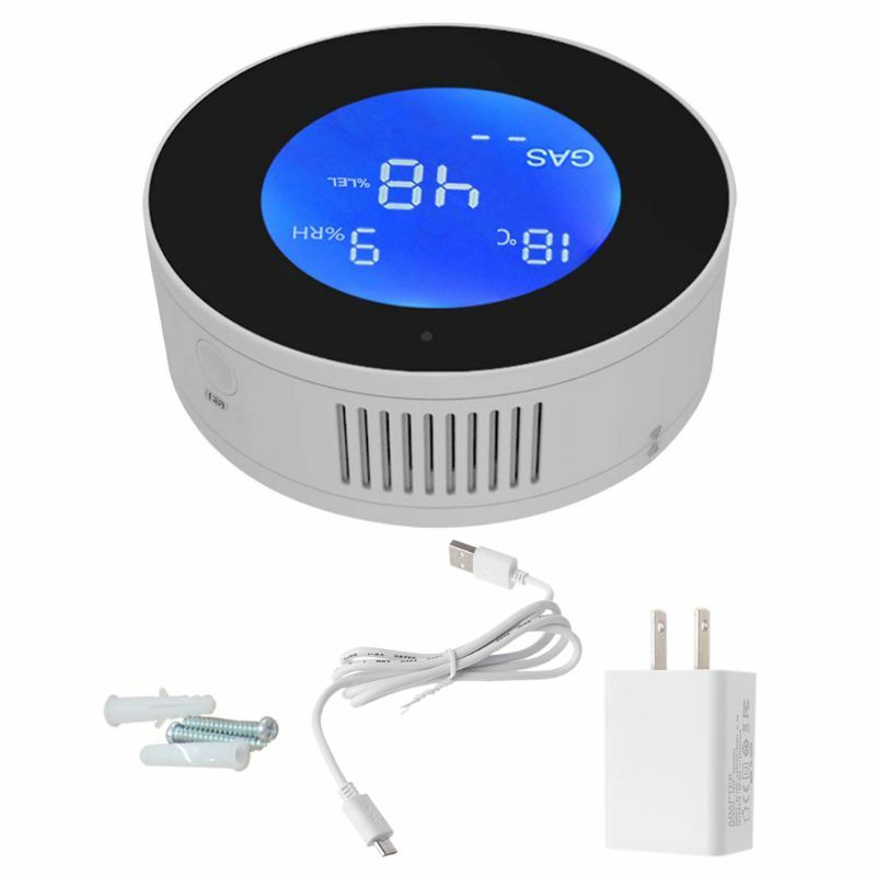 Wifi tuya inteligente detector de vazamento gás natural metano ch4 vazamento alarme monitor digital lcd sensor temperatura para uso da cozinha casa