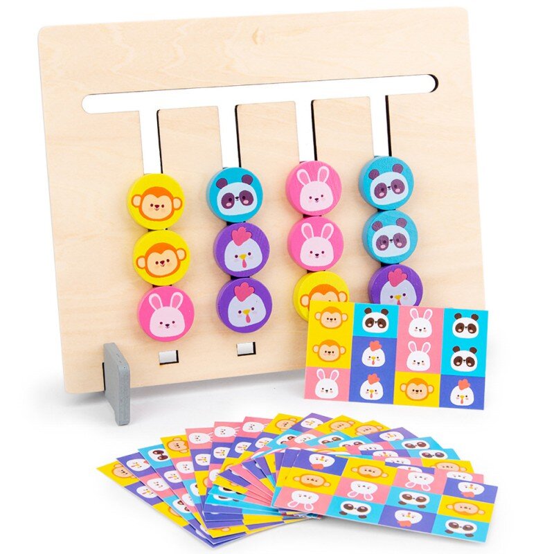 Детские развивающие игрушки, Четырехцветная логическая игра с животными, 0,3, двусторонняя деревянная игра для просвещения, Повседневная иг...