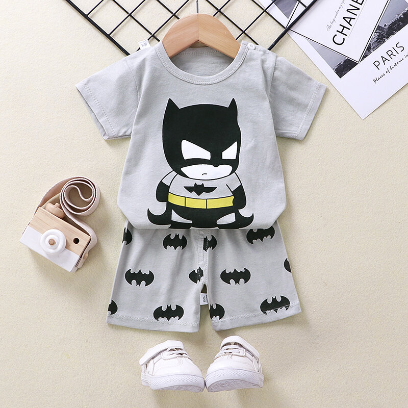 Summer Boy And Girl Pure Cotton Printed Cartoon Short Sleeved Shorts Suit Baby Clothes 2021 Assorted Patterns Styles Outfits
