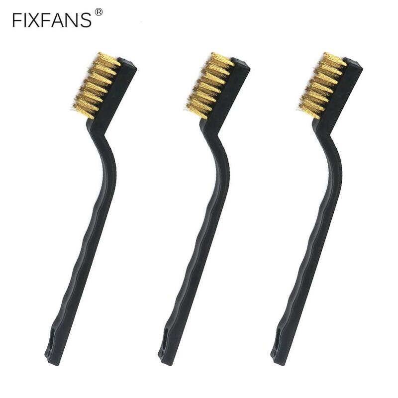 FIXFANS-Mini cepillo con mango curvo de cerdas de latón, cepillos de alambre de latón, herramientas para limpiar desechos de soldadura y óxido, 3 uds.