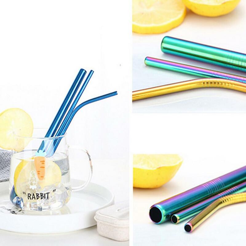 3Pcs Stainless Steel Reusable Bent Straight Drinking Straw Party Bar Drinkware