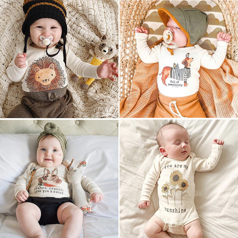 Комбинезоны для новорожденных, одежда для маленьких мальчиков и девочек, комбинезон с короткими длинными рукавами, пижамы для младенцев, хл...