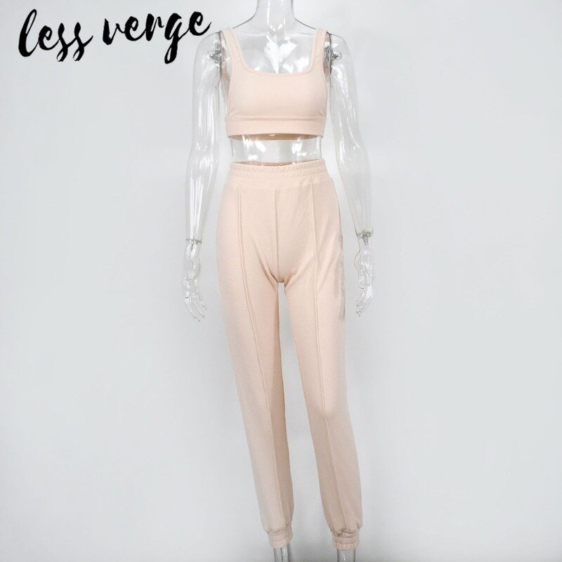 Lessverge Two-piece suit knitted fitness jumpsuit romper Women cropped autumn winter sexy playsuit Casual streetwear overalls