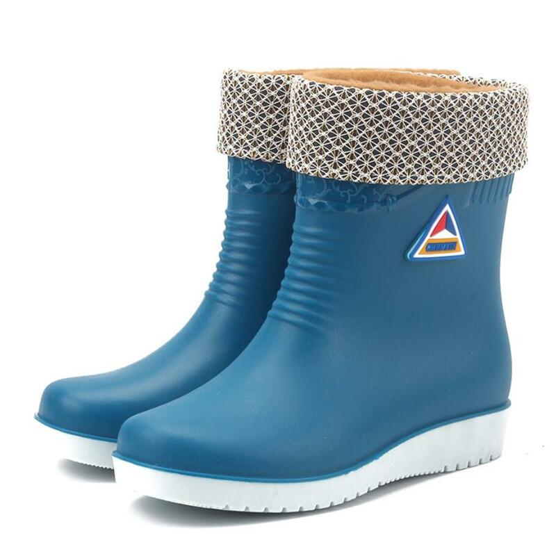 Botas impermeáveis de chuva, sapatos baixos e antiderrapantes de neve para mulheres, uso ao ar livre, cano médio, à prova d'água