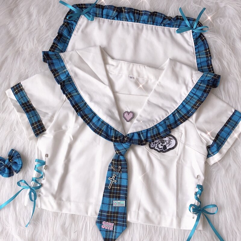 Рубашки в стиле панк для девочек JK блузки Косплей Униформа Mikumn оригинальный дизайн