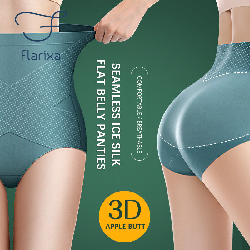Flarixa 2022 lodowy jedwab bezszwowe majtki wysokiej talii płaskie brzuch majtki damskie silne kształtowanie sylwetki spodnie 3D Hip Lift figi L-XXL