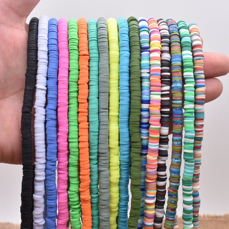Perles rondes plates en argile polymère et disque de puce pour bracelet, pierres d'espacement amples trouvant couleur mixte faites à la main pour fabrication de bijoux, 6mm