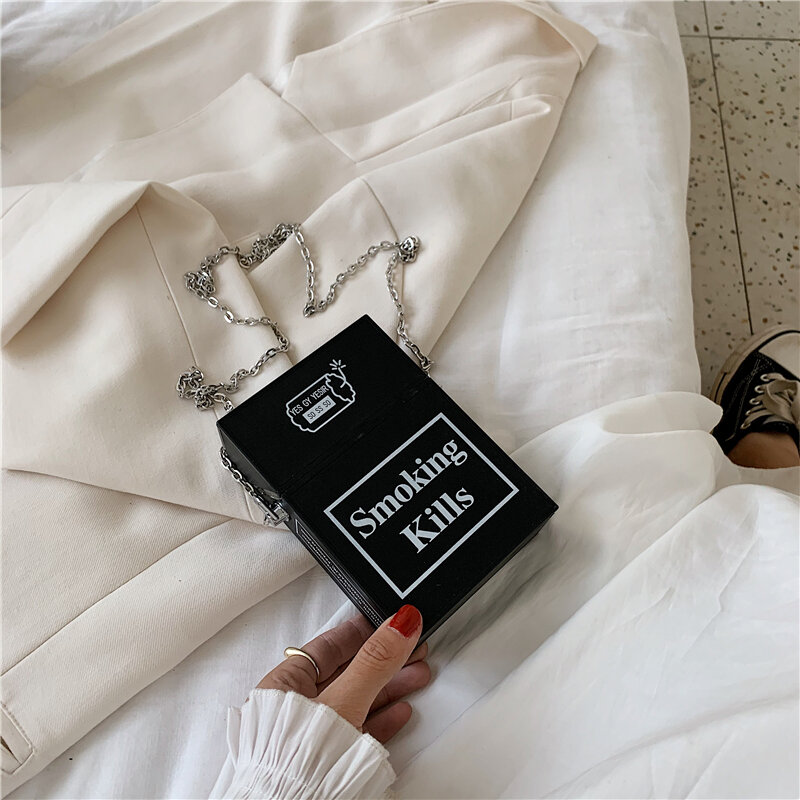 여성용 크리에이티브 체인 박스 디자이너 담배 케이스 모양 크로스바디 숄더백, 재미 있는 작은 지갑 세련된 여성 가방