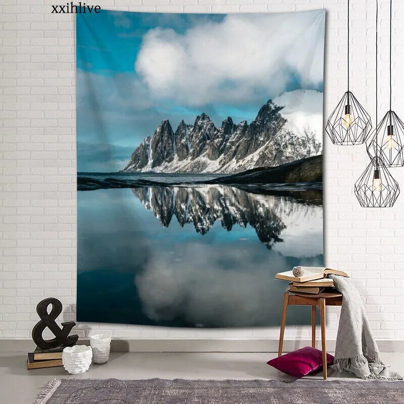 Custom Tapestry Landscape Lake Printed Large Wall Tapestries Hippie Wall Hanging Bohemian Wall Art Decoration Room Decor 70x95cm